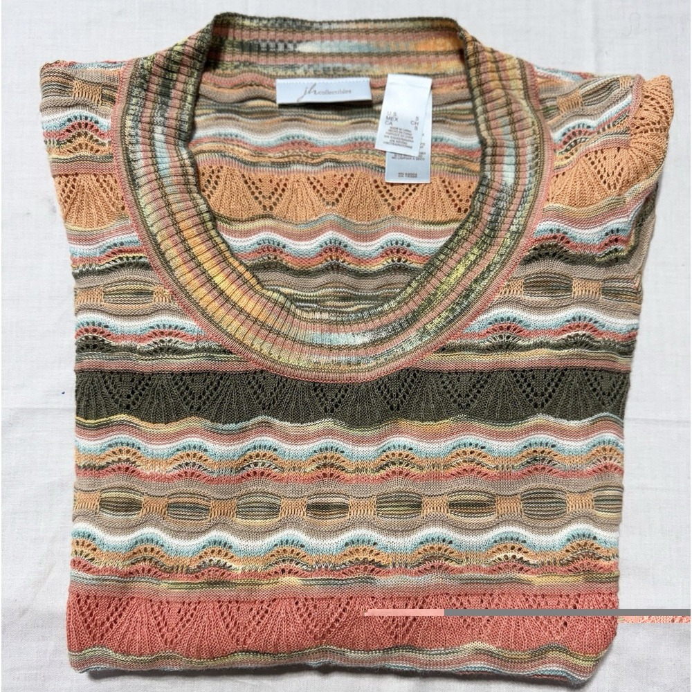 JH Collectibles Women Small Top NWT Multicolor Open Work Knit Scoop Neck